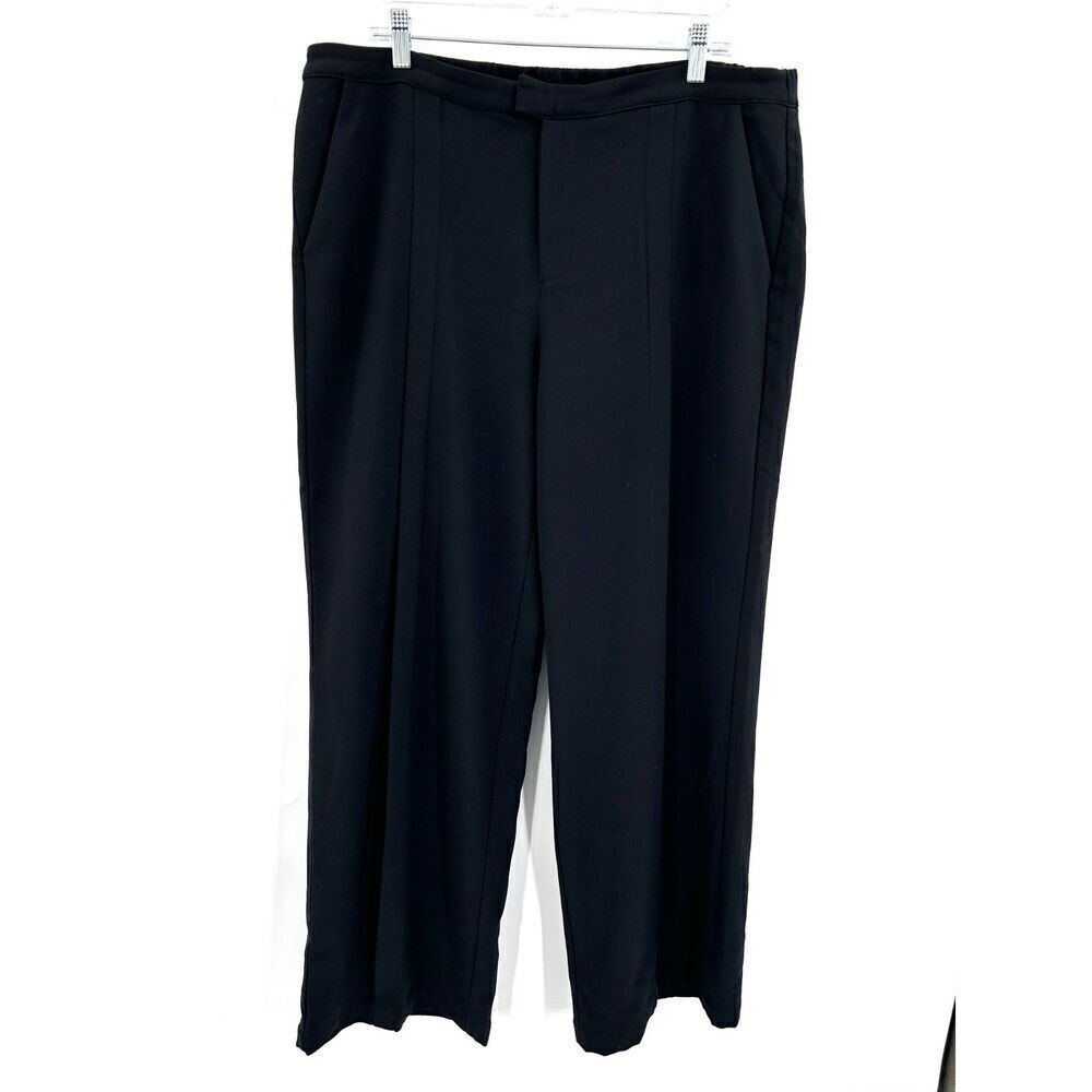 H BY HALSTON Black Straight Leg Flat Front Pleated Trouser Office Pants Size 16